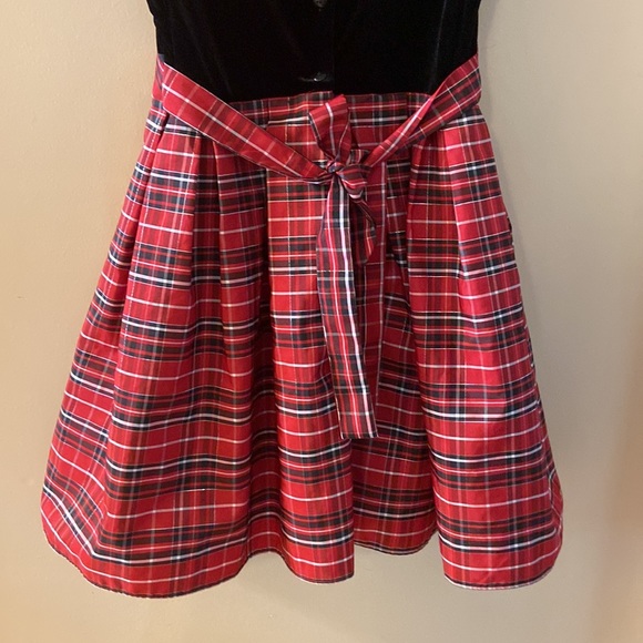 Jona Michelle black velvet look top with red plaid dress size 8 - Picture 7 of 11